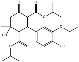 diisopropyl 2-(3-ethoxy-4-hydroxyphenyl)-4-hydroxy-4-methyl-6-oxo-1,3-cyclohexanedicarboxylate Struktur