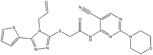 2-{[4-allyl-5-(2-thienyl)-4H-1,2,4-triazol-3-yl]sulfanyl}-N-[5-cyano-2-(4-morpholinyl)-4-pyrimidinyl]acetamide Struktur