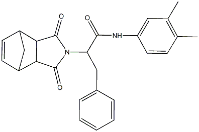N-(3,4-dimethylphenyl)-2-(3,5-dioxo-4-azatricyclo[5.2.1.0~2,6~]dec-8-en-4-yl)-3-phenylpropanamide Struktur