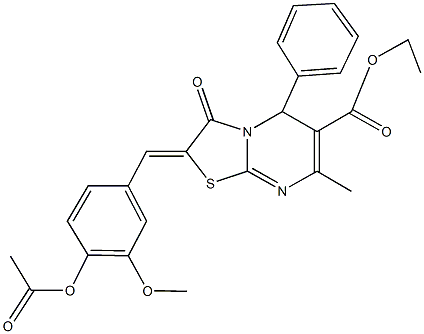 ethyl 2-[4-(acetyloxy)-3-methoxybenzylidene]-7-methyl-3-oxo-5-phenyl-2,3-dihydro-5H-[1,3]thiazolo[3,2-a]pyrimidine-6-carboxylate Struktur