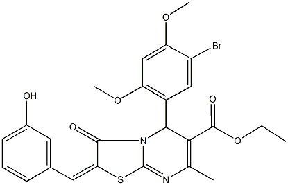 ethyl 5-(5-bromo-2,4-dimethoxyphenyl)-2-(3-hydroxybenzylidene)-7-methyl-3-oxo-2,3-dihydro-5H-[1,3]thiazolo[3,2-a]pyrimidine-6-carboxylate Structure