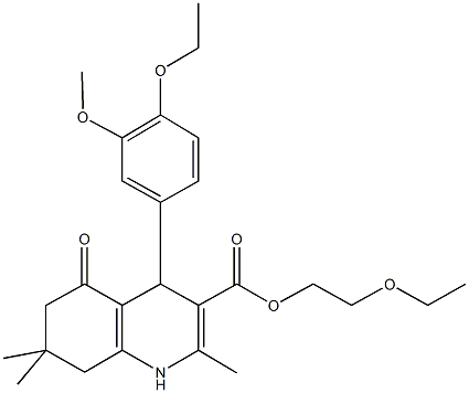 2-(ethyloxy)ethyl 4-[4-(ethyloxy)-3-(methyloxy)phenyl]-2,7,7-trimethyl-5-oxo-1,4,5,6,7,8-hexahydroquinoline-3-carboxylate Struktur