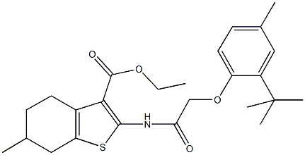 ethyl 2-{[(2-tert-butyl-4-methylphenoxy)acetyl]amino}-6-methyl-4,5,6,7-tetrahydro-1-benzothiophene-3-carboxylate Structure