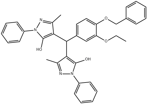 4-[{3-(ethyloxy)-4-[(phenylmethyl)oxy]phenyl}(5-hydroxy-3-methyl-1-phenyl-1H-pyrazol-4-yl)methyl]-3-methyl-1-phenyl-1H-pyrazol-5-ol Structure