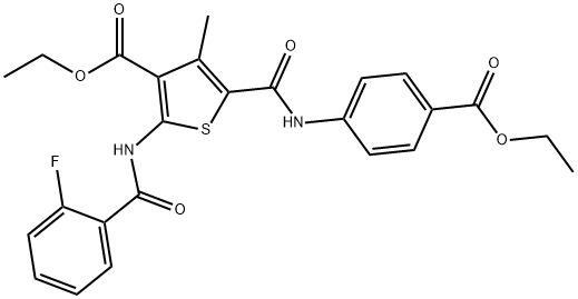 ethyl 5-{[4-(ethoxycarbonyl)anilino]carbonyl}-2-[(2-fluorobenzoyl)amino]-4-methyl-3-thiophenecarboxylate Struktur