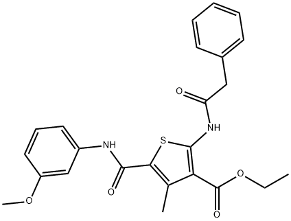 ethyl 5-[(3-methoxyanilino)carbonyl]-4-methyl-2-[(phenylacetyl)amino]-3-thiophenecarboxylate Struktur