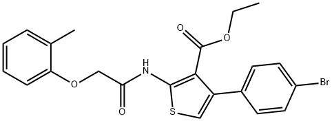 ethyl 4-(4-bromophenyl)-2-{[(2-methylphenoxy)acetyl]amino}-3-thiophenecarboxylate Struktur