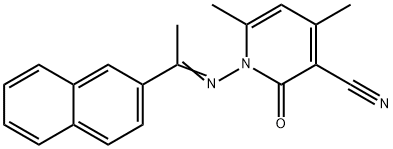 4,6-dimethyl-1-{[1-(2-naphthyl)ethylidene]amino}-2-oxo-1,2-dihydro-3-pyridinecarbonitrile Struktur