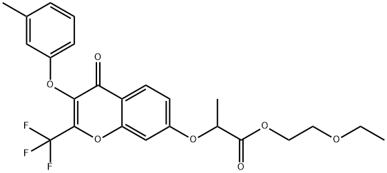 2-ethoxyethyl 2-{[3-(3-methylphenoxy)-4-oxo-2-(trifluoromethyl)-4H-chromen-7-yl]oxy}propanoate Struktur