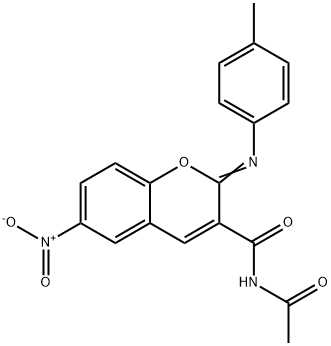 N-acetyl-6-nitro-2-[(4-methylphenyl)imino]-2H-chromene-3-carboxamide Struktur