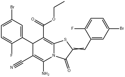 ethyl 5-amino-2-(5-bromo-2-fluorobenzylidene)-7-(5-bromo-2-fluorophenyl)-6-cyano-3-oxo-2,3-dihydro-7H-[1,3]thiazolo[3,2-a]pyridine-8-carboxylate Structure