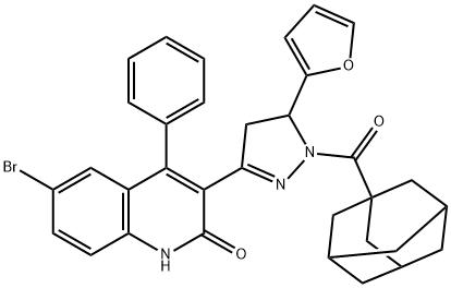3-[1-(1-adamantylcarbonyl)-5-(2-furyl)-4,5-dihydro-1H-pyrazol-3-yl]-6-bromo-4-phenyl-2(1H)-quinolinone Struktur