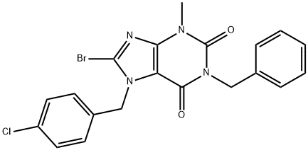 1-benzyl-8-bromo-7-(4-chlorobenzyl)-3-methyl-3,7-dihydro-1H-purine-2,6-dione Structure