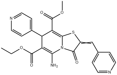 6-ethyl 8-methyl 5-amino-3-oxo-7-(4-pyridinyl)-2-(4-pyridinylmethylene)-2,3-dihydro-7H-[1,3]thiazolo[3,2-a]pyridine-6,8-dicarboxylate Struktur