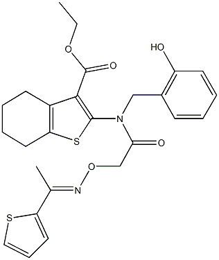 ethyl 2-{(2-hydroxybenzyl)[({[1-(2-thienyl)ethylidene]amino}oxy)acetyl]amino}-4,5,6,7-tetrahydro-1-benzothiophene-3-carboxylate Structure
