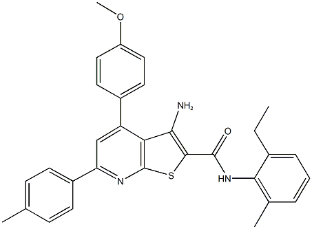 3-amino-N-(2-ethyl-6-methylphenyl)-4-(4-methoxyphenyl)-6-(4-methylphenyl)thieno[2,3-b]pyridine-2-carboxamide Structure