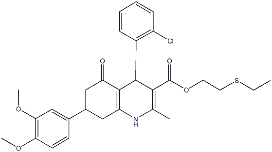 2-(ethylsulfanyl)ethyl 4-(2-chlorophenyl)-7-(3,4-dimethoxyphenyl)-2-methyl-5-oxo-1,4,5,6,7,8-hexahydro-3-quinolinecarboxylate Structure