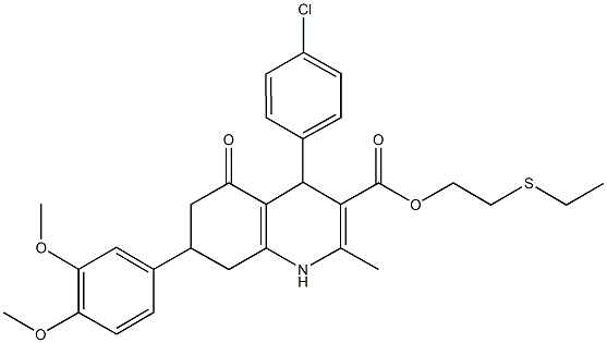 2-(ethylsulfanyl)ethyl 4-(4-chlorophenyl)-7-(3,4-dimethoxyphenyl)-2-methyl-5-oxo-1,4,5,6,7,8-hexahydro-3-quinolinecarboxylate Struktur