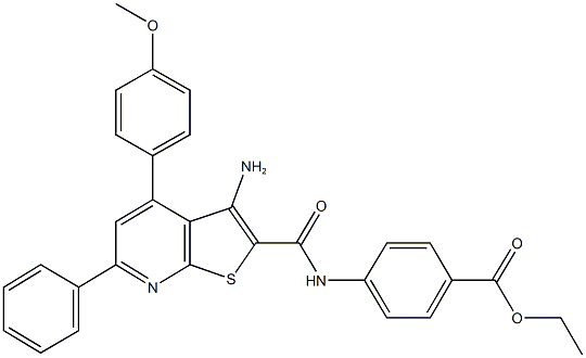 ethyl 4-({[3-amino-4-(4-methoxyphenyl)-6-phenylthieno[2,3-b]pyridin-2-yl]carbonyl}amino)benzoate Struktur
