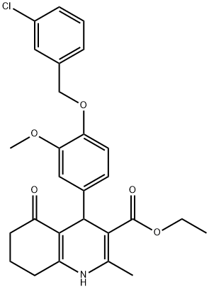 ethyl 4-{4-[(3-chlorobenzyl)oxy]-3-methoxyphenyl}-2-methyl-5-oxo-1,4,5,6,7,8-hexahydro-3-quinolinecarboxylate Struktur