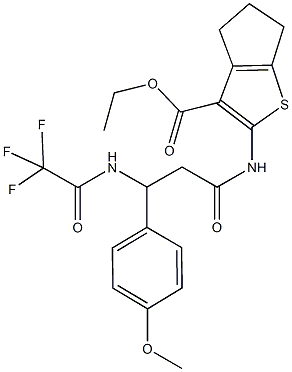 ethyl 2-({3-(4-methoxyphenyl)-3-[(trifluoroacetyl)amino]propanoyl}amino)-5,6-dihydro-4H-cyclopenta[b]thiophene-3-carboxylate Struktur