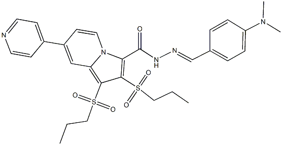 N'-[4-(dimethylamino)benzylidene]-1,2-bis(propylsulfonyl)-7-(4-pyridinyl)-3-indolizinecarbohydrazide Struktur