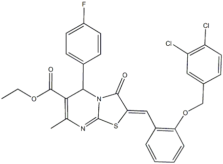 ethyl 2-{2-[(3,4-dichlorobenzyl)oxy]benzylidene}-5-(4-fluorophenyl)-7-methyl-3-oxo-2,3-dihydro-5H-[1,3]thiazolo[3,2-a]pyrimidine-6-carboxylate Struktur