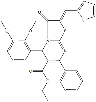 ethyl 5-(2,3-dimethoxyphenyl)-2-(2-furylmethylene)-3-oxo-7-phenyl-2,3-dihydro-5H-[1,3]thiazolo[3,2-a]pyrimidine-6-carboxylate Struktur