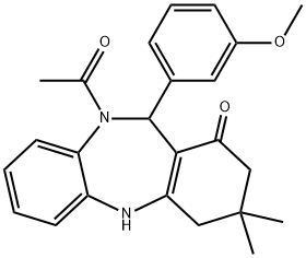 10-acetyl-11-(3-methoxyphenyl)-3,3-dimethyl-2,3,4,5,10,11-hexahydro-1H-dibenzo[b,e][1,4]diazepin-1-one Struktur