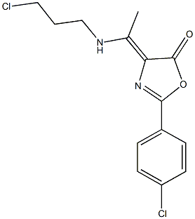 2-(4-chlorophenyl)-4-{1-[(3-chloropropyl)amino]ethylidene}-1,3-oxazol-5(4H)-one Struktur