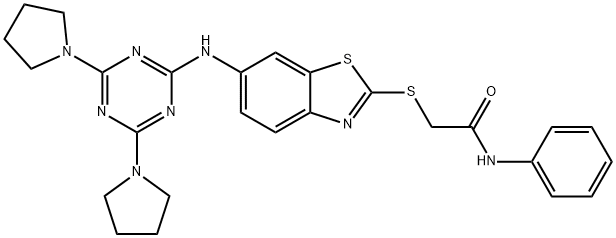 2-[(6-{[4,6-di(1-pyrrolidinyl)-1,3,5-triazin-2-yl]amino}-1,3-benzothiazol-2-yl)sulfanyl]-N-phenylacetamide Structure