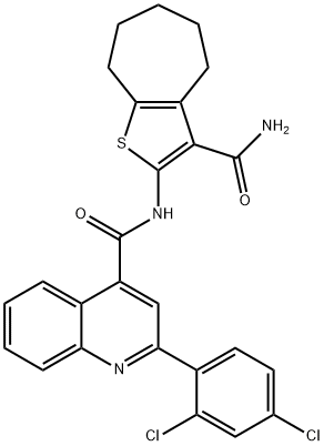 N-[3-(aminocarbonyl)-5,6,7,8-tetrahydro-4H-cyclohepta[b]thien-2-yl]-2-(2,4-dichlorophenyl)-4-quinolinecarboxamide Struktur