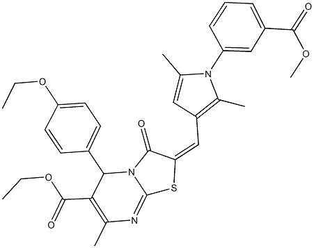 ethyl 5-(4-ethoxyphenyl)-2-({1-[3-(methoxycarbonyl)phenyl]-2,5-dimethyl-1H-pyrrol-3-yl}methylene)-7-methyl-3-oxo-2,3-dihydro-5H-[1,3]thiazolo[3,2-a]pyrimidine-6-carboxylate Structure