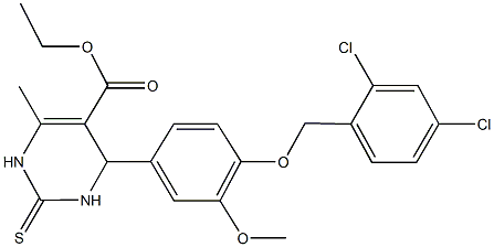 ethyl 6-{4-[(2,4-dichlorobenzyl)oxy]-3-methoxyphenyl}-4-methyl-2-sulfanyl-1,6-dihydro-5-pyrimidinecarboxylate Struktur