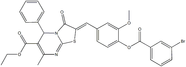 ethyl 2-{4-[(3-bromobenzoyl)oxy]-3-methoxybenzylidene}-7-methyl-3-oxo-5-phenyl-2,3-dihydro-5H-[1,3]thiazolo[3,2-a]pyrimidine-6-carboxylate Struktur