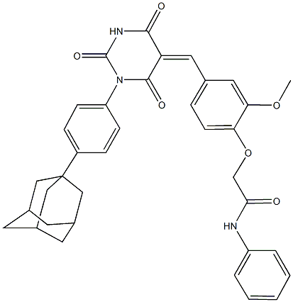 2-{4-[(1-[4-(1-adamantyl)phenyl]-2,4,6-trioxotetrahydro-5(2H)-pyrimidinylidene)methyl]-2-methoxyphenoxy}-N-phenylacetamide Structure