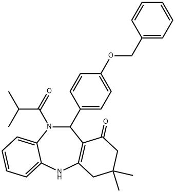 11-[4-(benzyloxy)phenyl]-10-isobutyryl-3,3-dimethyl-2,3,4,5,10,11-hexahydro-1H-dibenzo[b,e][1,4]diazepin-1-one Structure