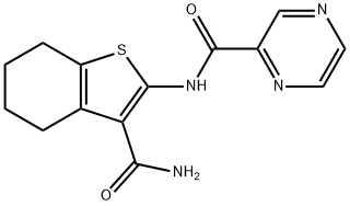 N-[3-(aminocarbonyl)-4,5,6,7-tetrahydro-1-benzothien-2-yl]-2-pyrazinecarboxamide Struktur