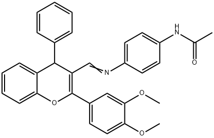N-[4-({[2-(3,4-dimethoxyphenyl)-4-phenyl-4H-chromen-3-yl]methylene}amino)phenyl]acetamide Struktur