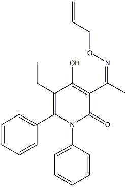 3-[N-(allyloxy)ethanimidoyl]-5-ethyl-4-hydroxy-1,6-diphenyl-2(1H)-pyridinone Struktur