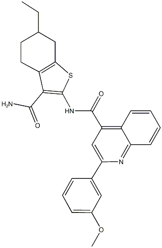 N-[3-(aminocarbonyl)-6-ethyl-4,5,6,7-tetrahydro-1-benzothien-2-yl]-2-(3-methoxyphenyl)-4-quinolinecarboxamide Struktur