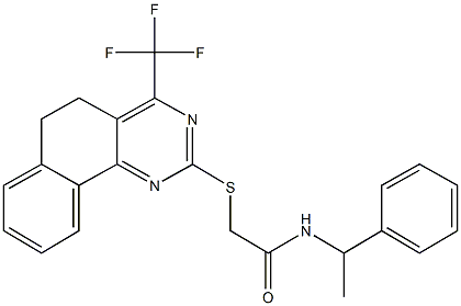 N-(1-phenylethyl)-2-{[4-(trifluoromethyl)-5,6-dihydrobenzo[h]quinazolin-2-yl]sulfanyl}acetamide Structure