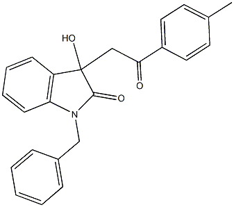 1-benzyl-3-hydroxy-3-[2-(4-methylphenyl)-2-oxoethyl]-1,3-dihydro-2H-indol-2-one Struktur