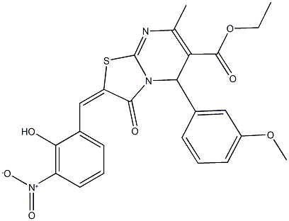ethyl 2-{2-hydroxy-3-nitrobenzylidene}-5-(3-methoxyphenyl)-7-methyl-3-oxo-2,3-dihydro-5H-[1,3]thiazolo[3,2-a]pyrimidine-6-carboxylate Struktur