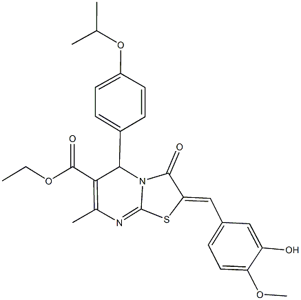ethyl 2-(3-hydroxy-4-methoxybenzylidene)-5-(4-isopropoxyphenyl)-7-methyl-3-oxo-2,3-dihydro-5H-[1,3]thiazolo[3,2-a]pyrimidine-6-carboxylate Structure