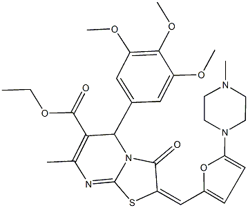 ethyl 7-methyl-2-{[5-(4-methyl-1-piperazinyl)-2-furyl]methylene}-3-oxo-5-(3,4,5-trimethoxyphenyl)-2,3-dihydro-5H-[1,3]thiazolo[3,2-a]pyrimidine-6-carboxylate Struktur