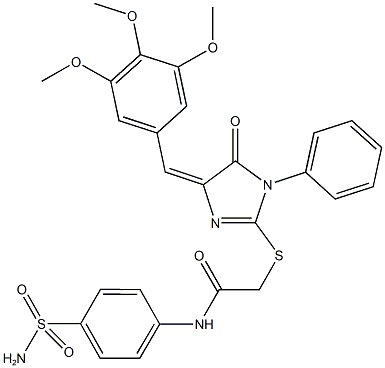 N-[4-(aminosulfonyl)phenyl]-2-{[5-oxo-1-phenyl-4-(3,4,5-trimethoxybenzylidene)-4,5-dihydro-1H-imidazol-2-yl]sulfanyl}acetamide Struktur