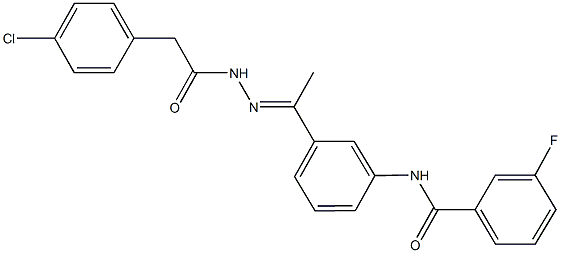 N-(3-{N-[(4-chlorophenyl)acetyl]ethanehydrazonoyl}phenyl)-3-fluorobenzamide Struktur