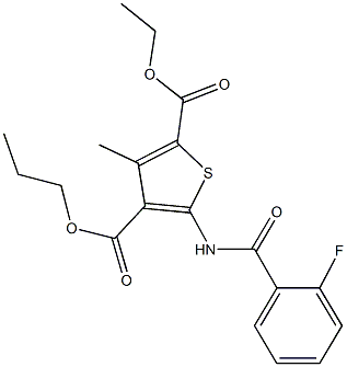 2-ethyl 4-propyl 5-[(2-fluorobenzoyl)amino]-3-methyl-2,4-thiophenedicarboxylate Struktur