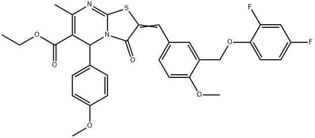 ethyl 2-{3-[(2,4-difluorophenoxy)methyl]-4-methoxybenzylidene}-5-(4-methoxyphenyl)-7-methyl-3-oxo-2,3-dihydro-5H-[1,3]thiazolo[3,2-a]pyrimidine-6-carboxylate Structure